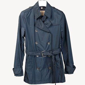 Burberry Brit Navy Double-Breasted Belted Short Rain Coat